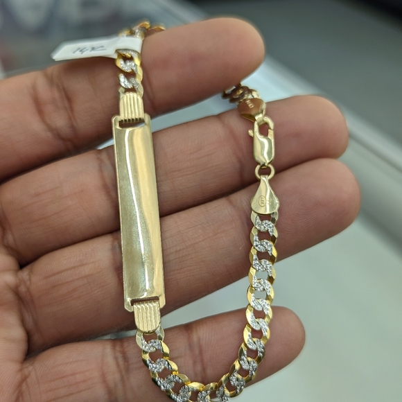 14kt Real Solid Gold Cuban Diamond Cut ID bracelet